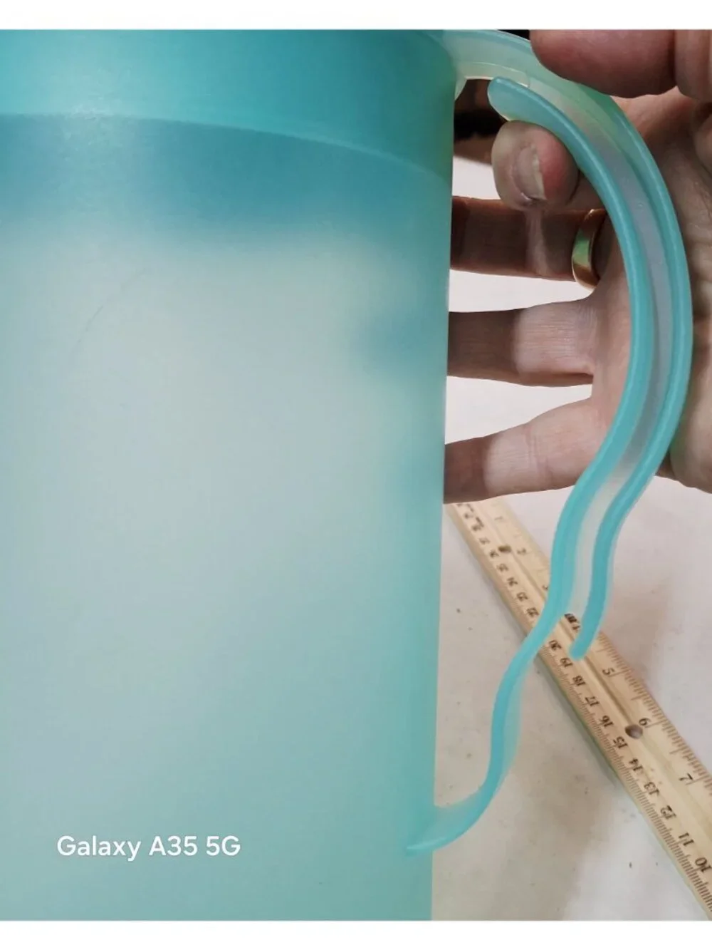 Frosted Aqua Plastic Pitcher Matte Finish with Lid and Handle - 8.5